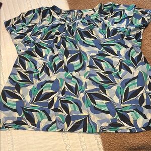 LOFT Green and Blue Boxy Short Sleeve Blouse